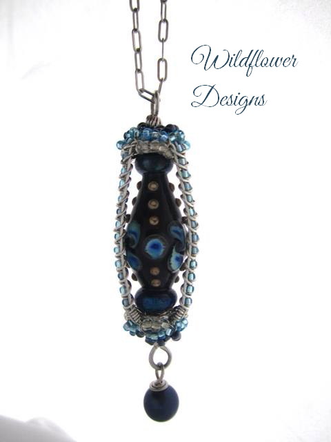 necklace lampwork lantern blue 9